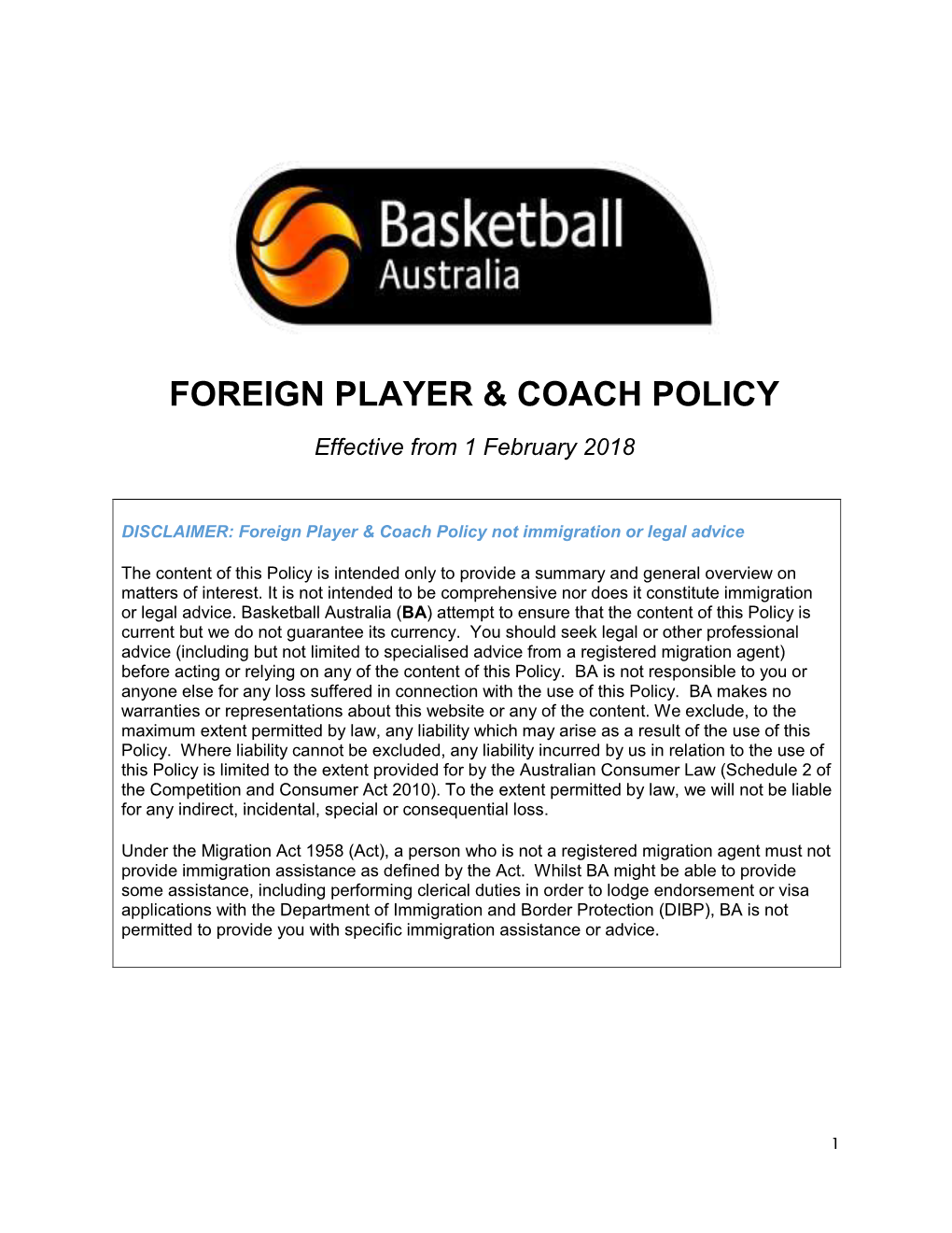 Foreign Player & Coach Policy