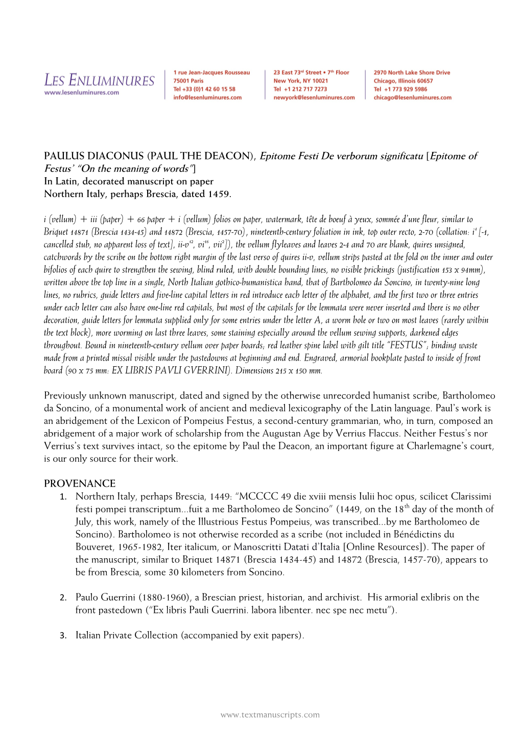 PAULUS DIACONUS (PAUL the DEACON), Epitome Festi De Verborum Significatu [Epitome of Festus' “On the Meaning of Words”] In