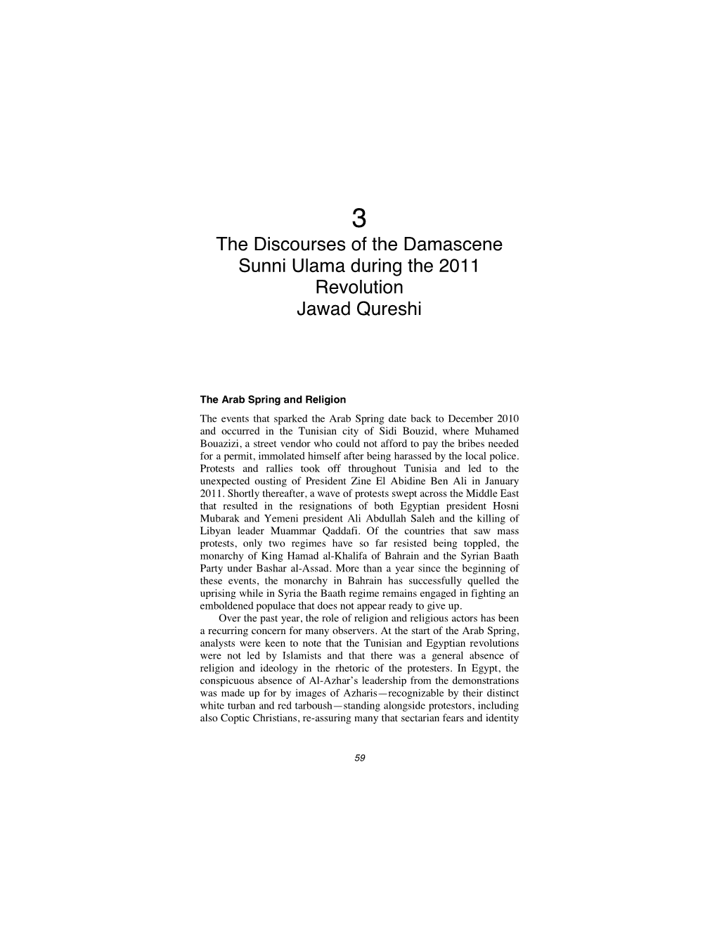 The Discourses of the Damascene Sunni Ulama During the 2011 Revolution Jawad Qureshi