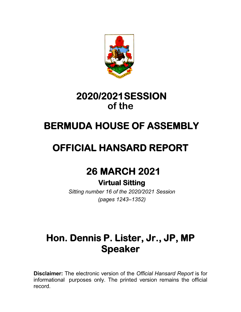 Official Hansard Report