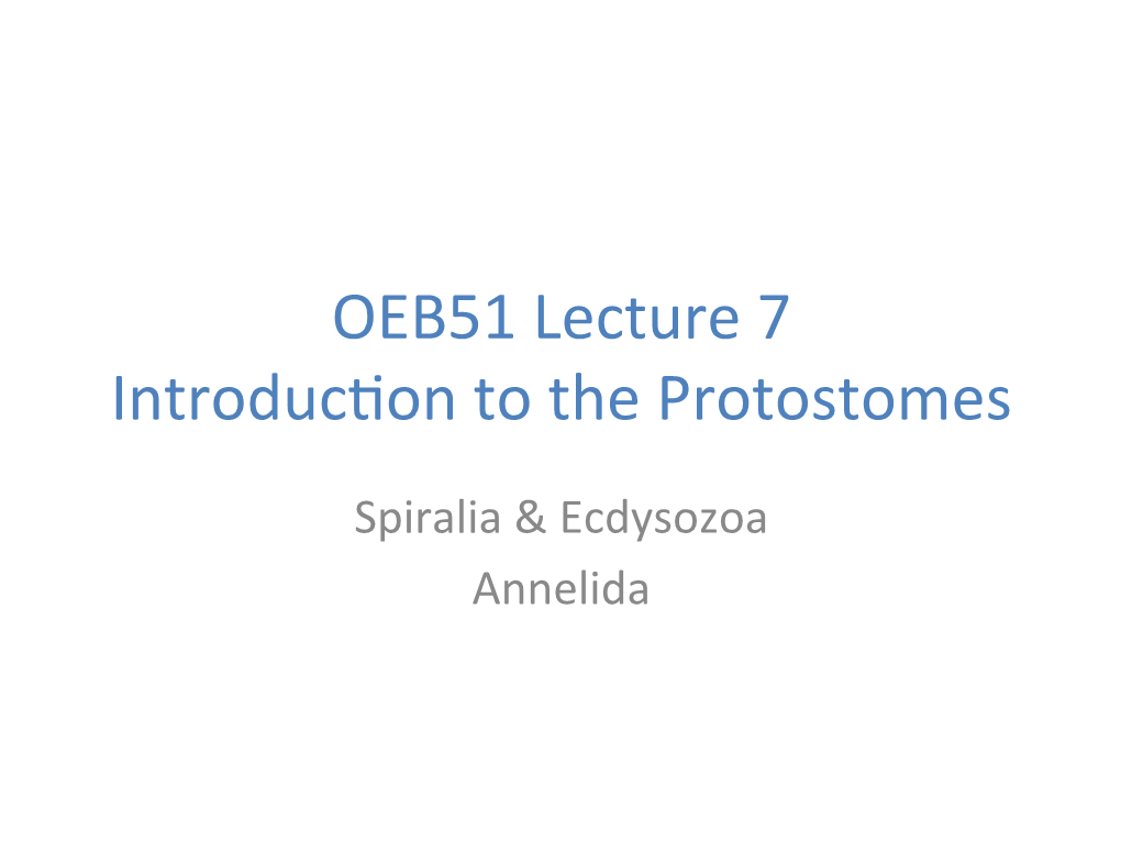 OEB51 Lecture 7 Introduc\On to the Protostomes