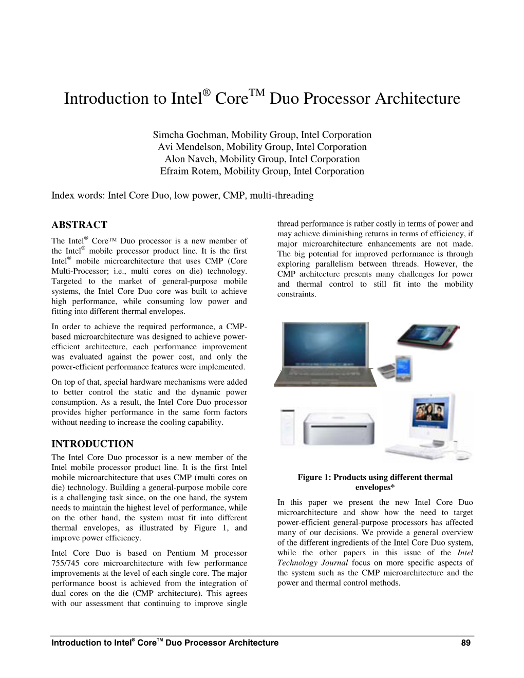 Introduction to Intel Core Duo Processor Architecture