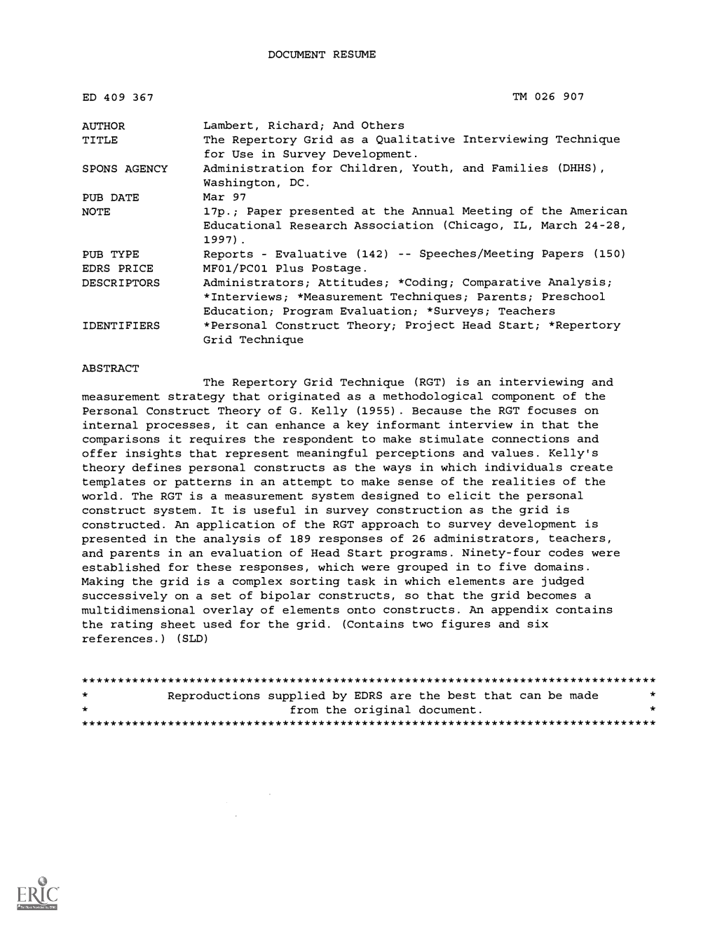 The Repertory Grid As a Qualitative Interviewing Technique for Use in Survey Development