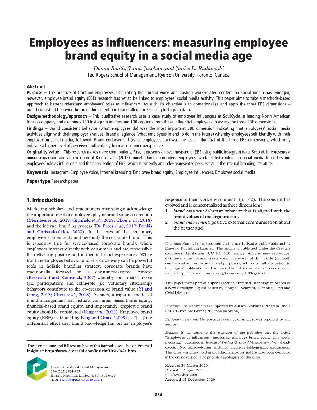Employees As Influencers: Measuring Employee Brand Equity in a Social Media
