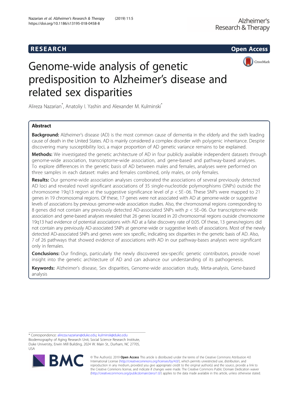 Genome-Wide Analysis of Genetic Predisposition to Alzheimer's