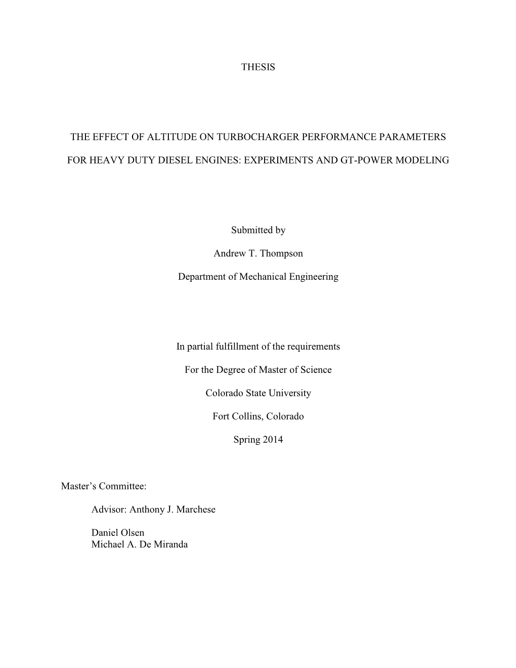 Thesis the Effect of Altitude on Turbocharger