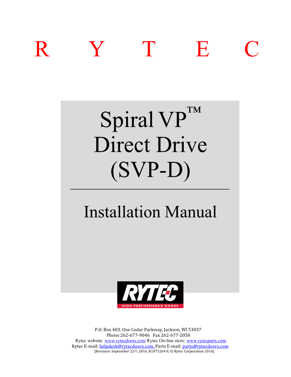 Spiral VP Direct Drive Installation Manual