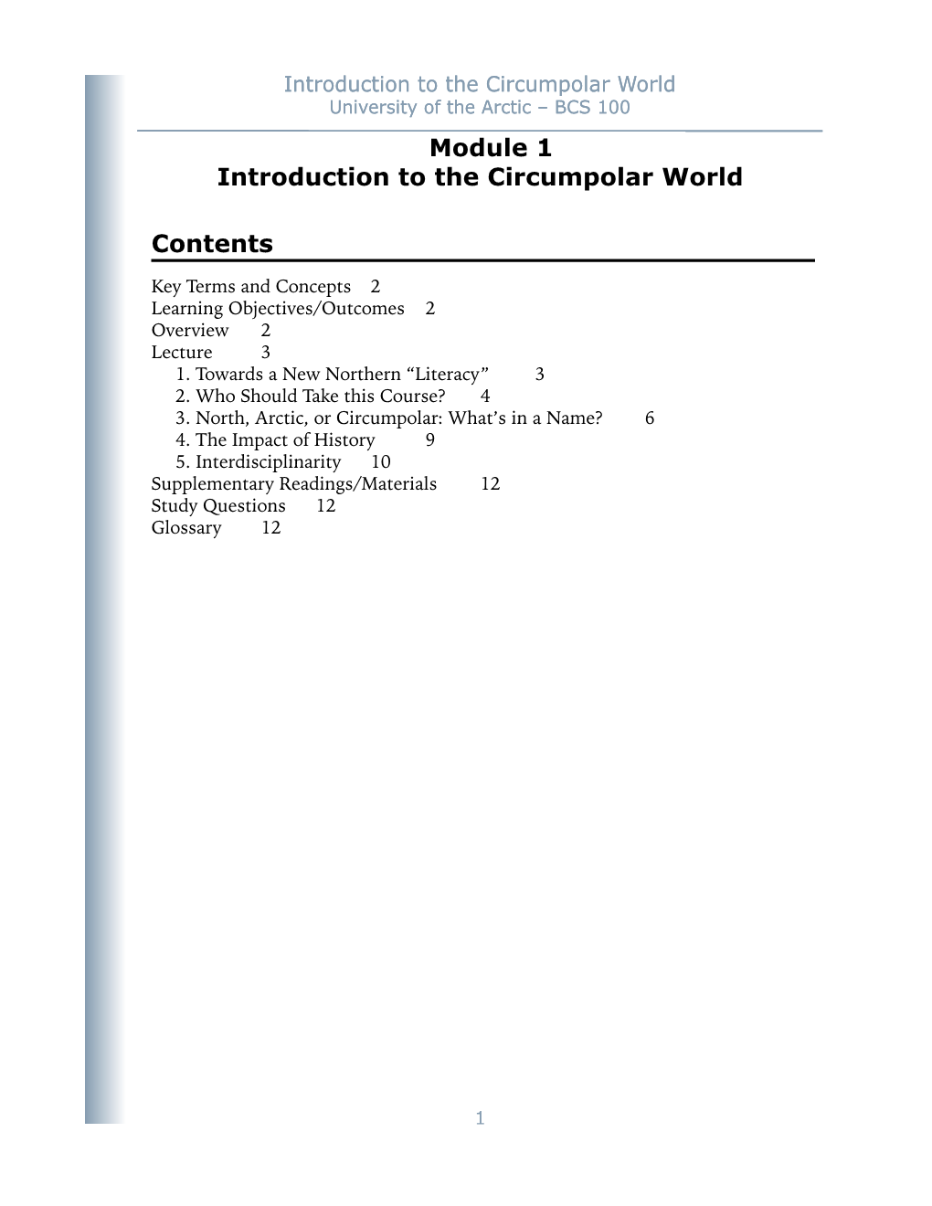 Module 1 Introduction to the Circumpolar World Contents