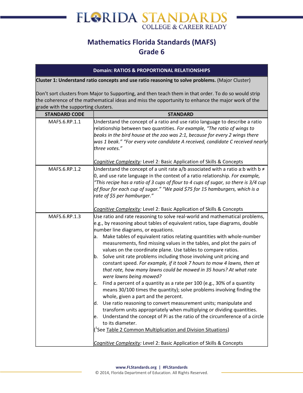 Mathematics Florida Standards (MAFS) Grade 6