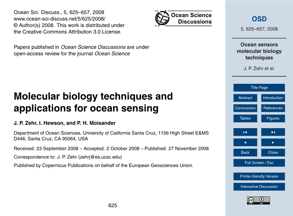 Ocean Sensors Molecular Biology Techniques 2 Polymerase Chain Reaction Techniques J