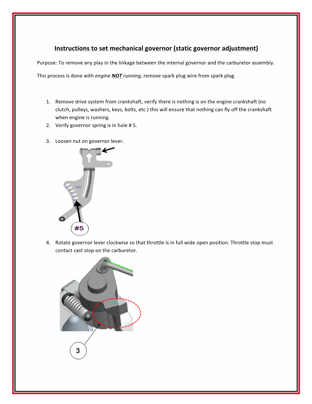 Instructions to Set Mechanical Governor (Static Governor Adjustment)