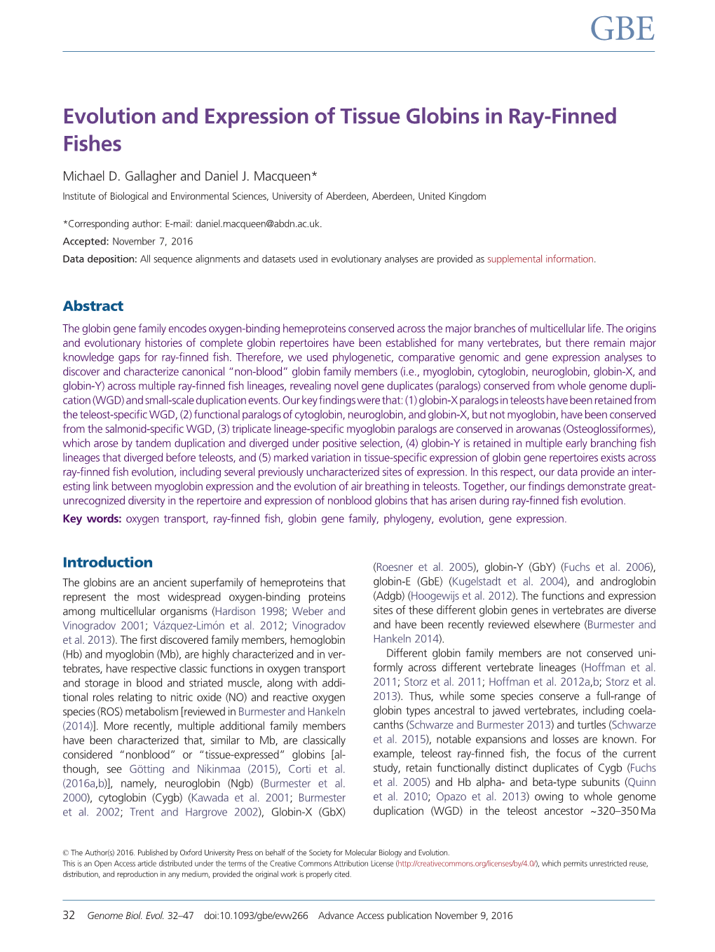 Evolution and Expression of Tissue Globins in Ray-Finned Fishes