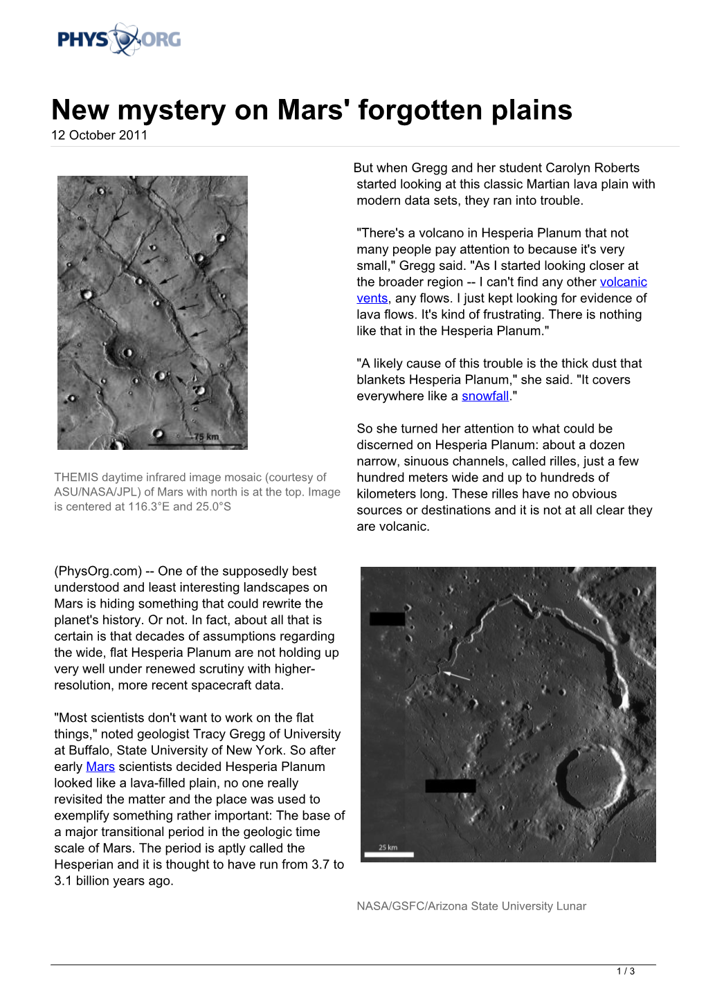 New Mystery on Mars' Forgotten Plains 12 October 2011