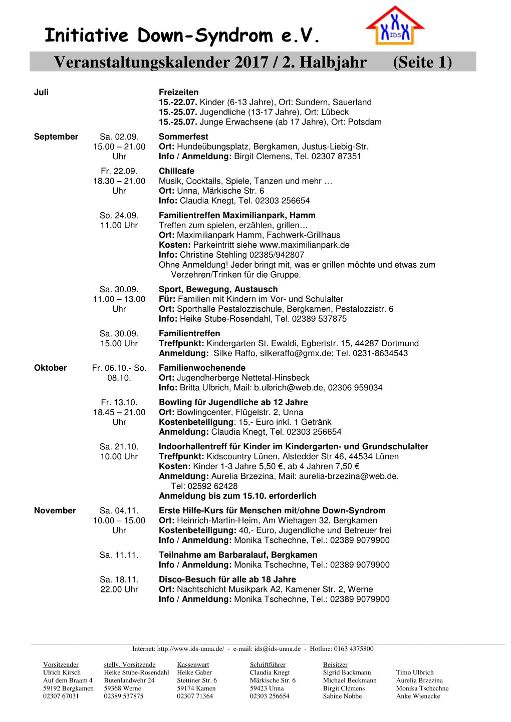 Initiative Down-Syndrom E.V. Veranstaltungskalender 2017 / 2