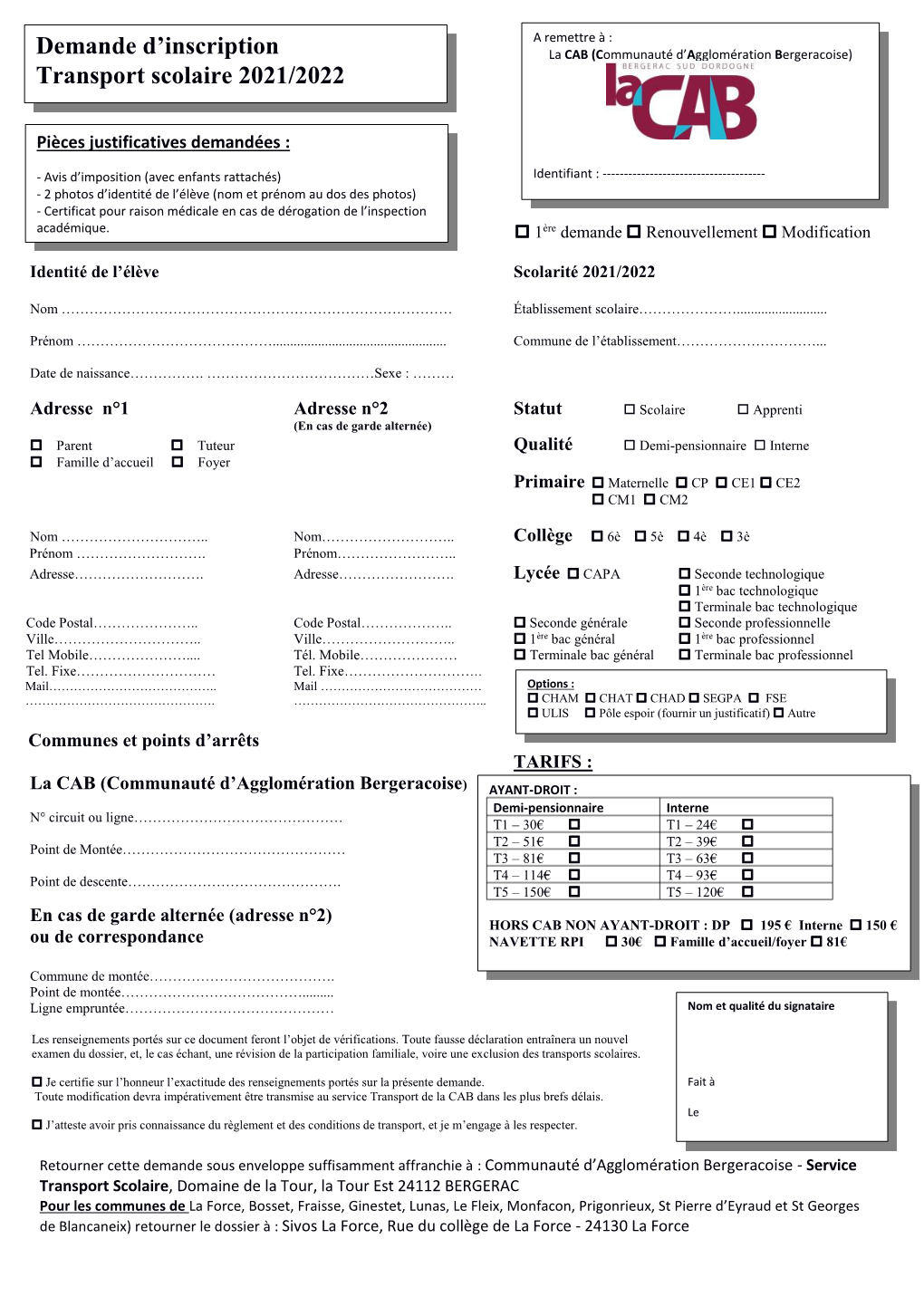 Demande D'inscription Transport Scolaire 2021/2022