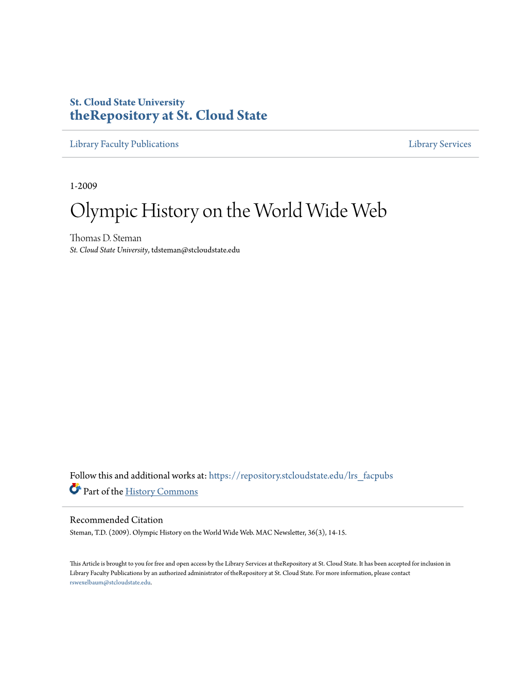 Olympic History on the World Wide Web Thomas D