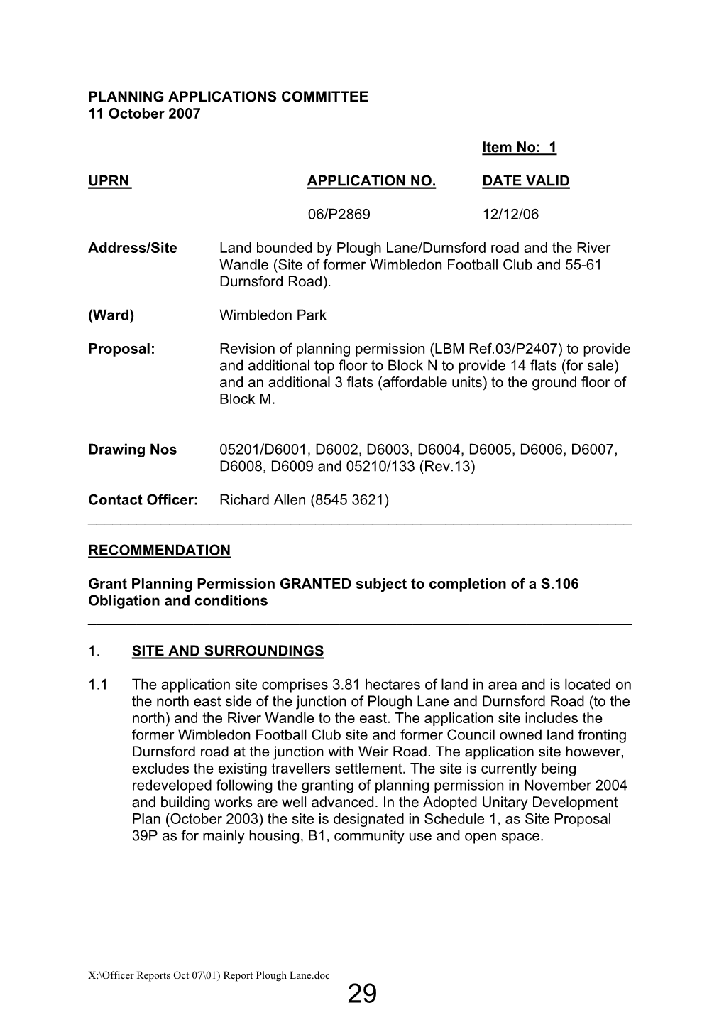 PLANNING APPLICATIONS COMMITTEE 11 October 2007