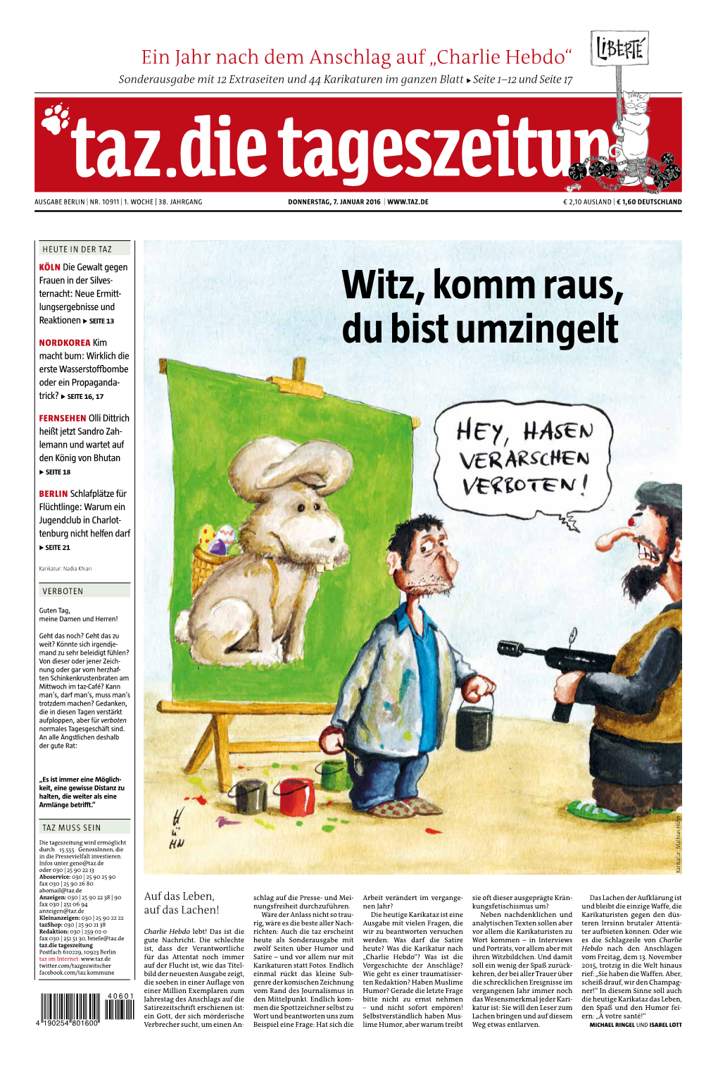 Charlie Hebdo“ Sonderausgabe Mit 12 Extraseiten Und 44 Karikaturen Im Ganzen Blatt ▶ Seite 1–12 Und Seite 17