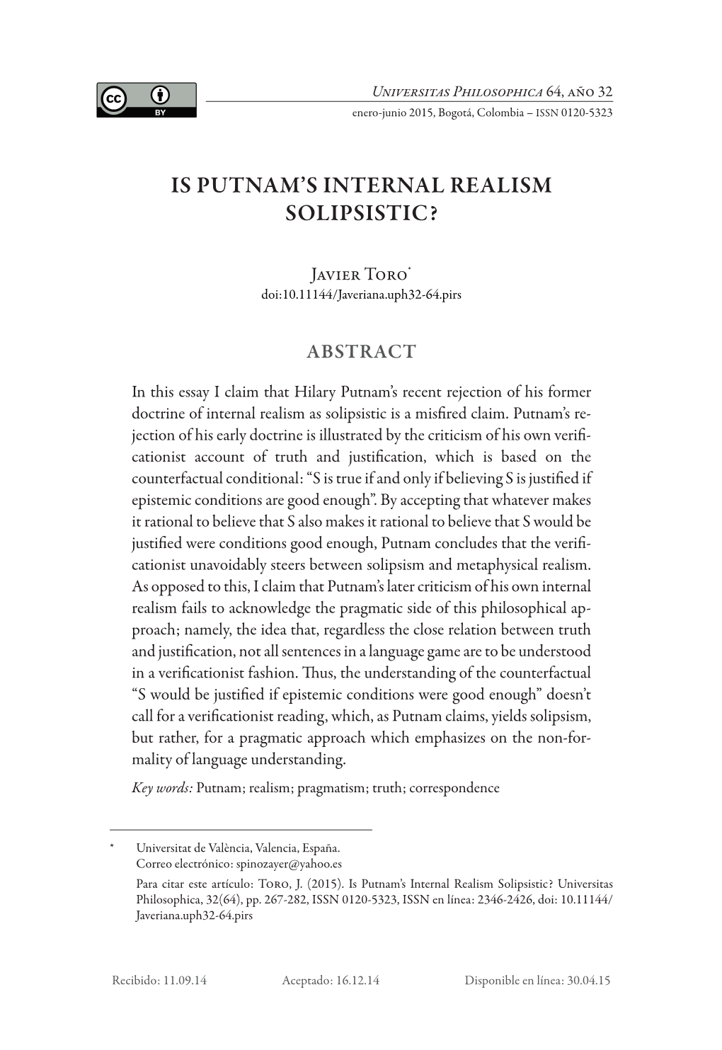 Is Putnam's Internal Realism Solipsistic?