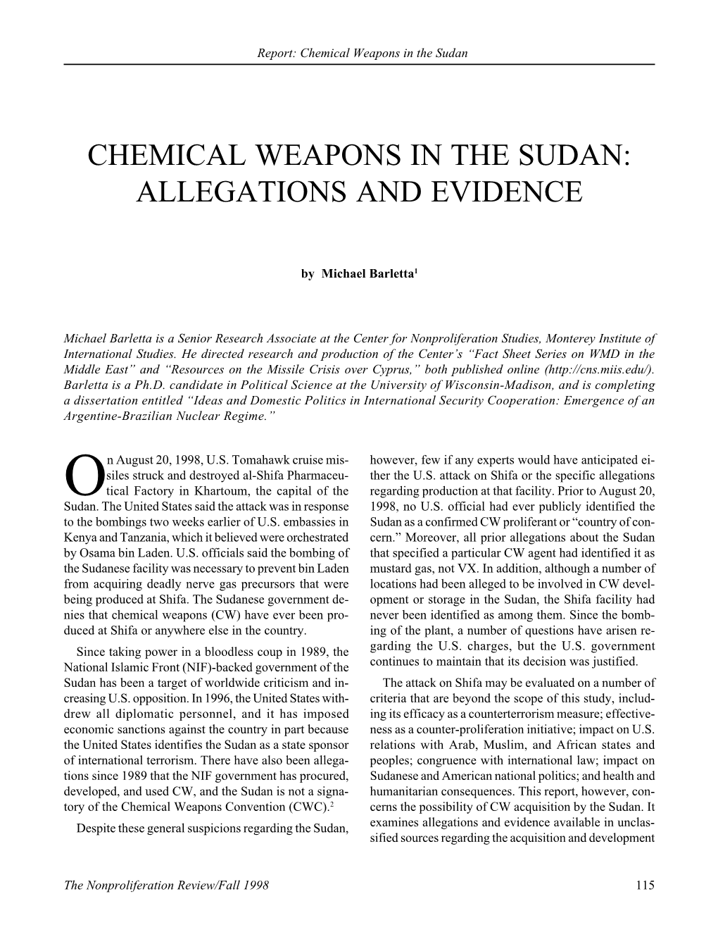 Chemical Weapons in the Sudan