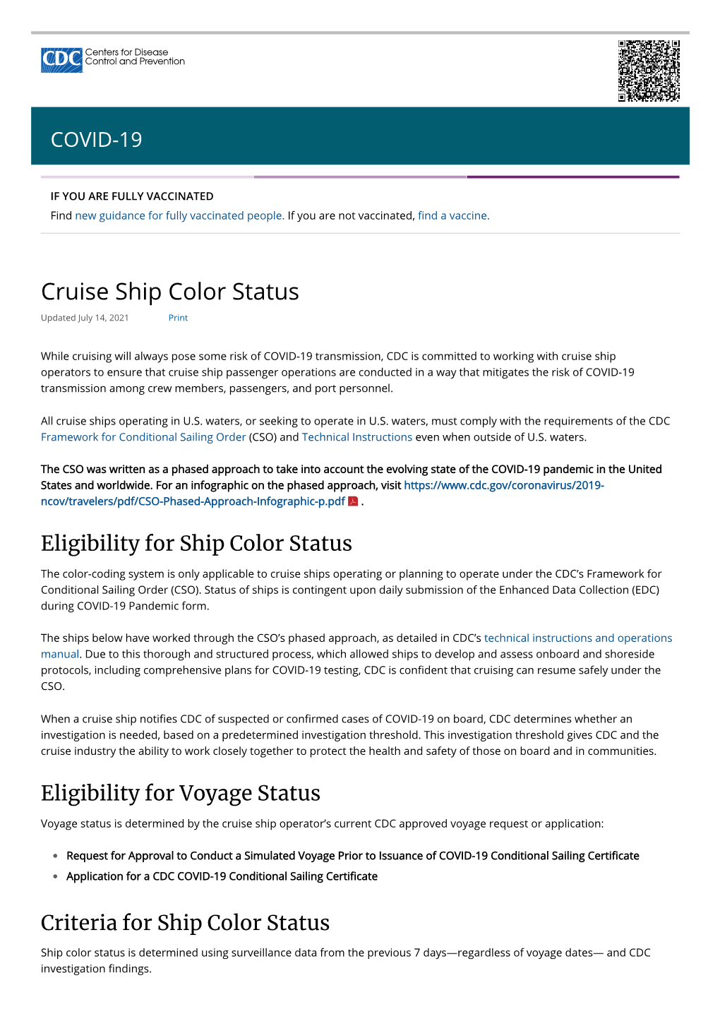 Cruise Ship Color Status Updated July 14, 2021 Print