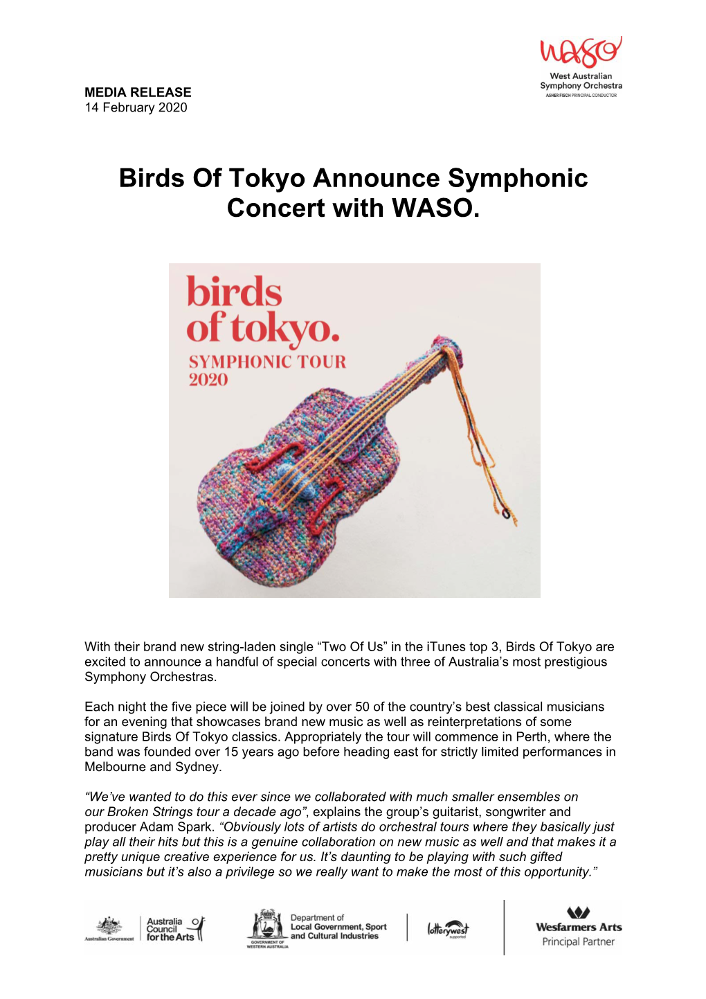 Birds of Tokyo Announce Symphonic Concert with WASO
