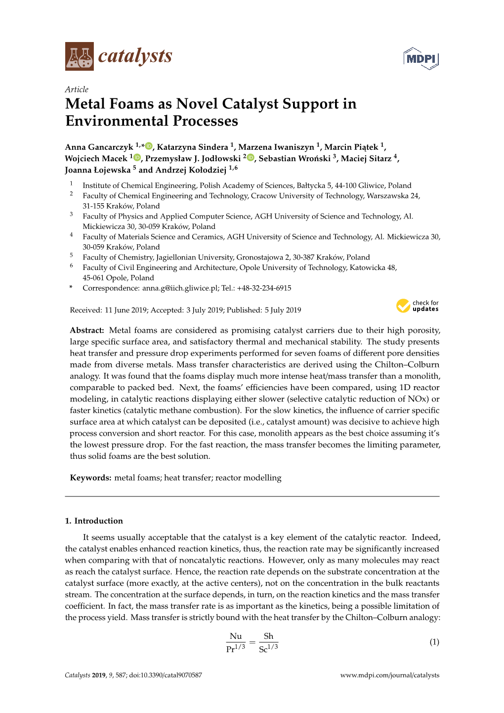 Metal Foams As Novel Catalyst Support in Environmental Processes