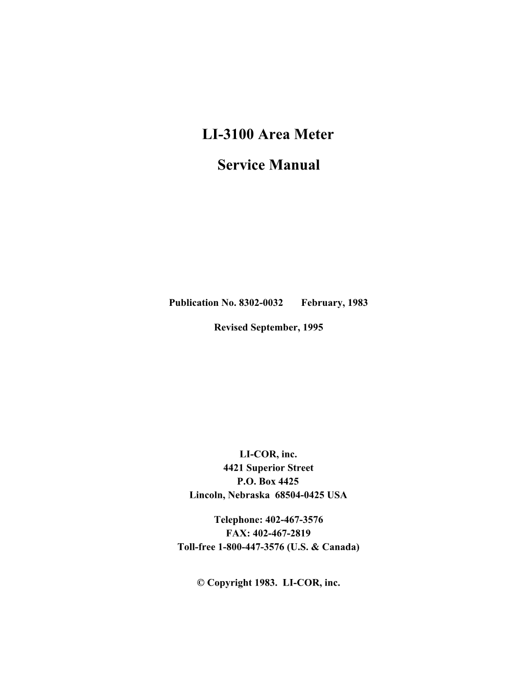 LI-3100 Area Meter Service Manual