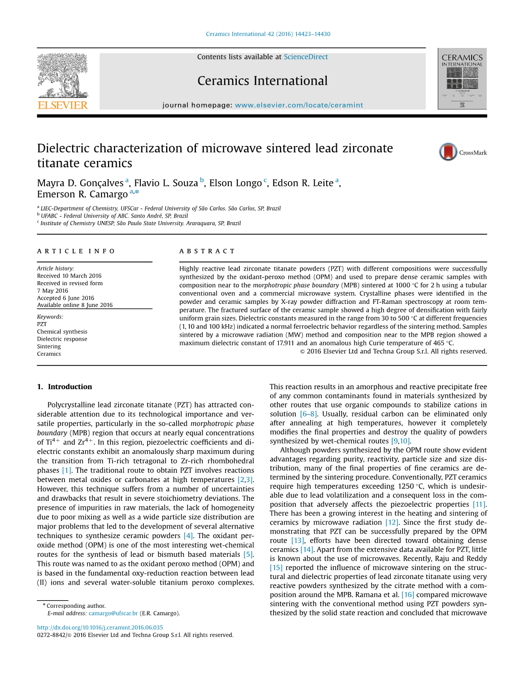 Dielectric Characterization of Microwave Sintered Lead Zirconate Titanate Ceramics