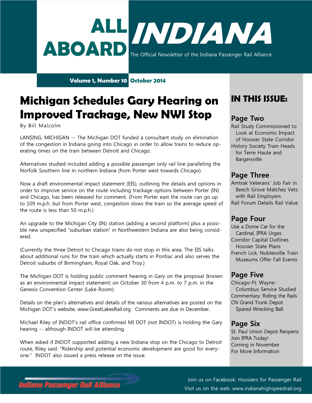 October 2014 All Aboard Indiana (PDF)