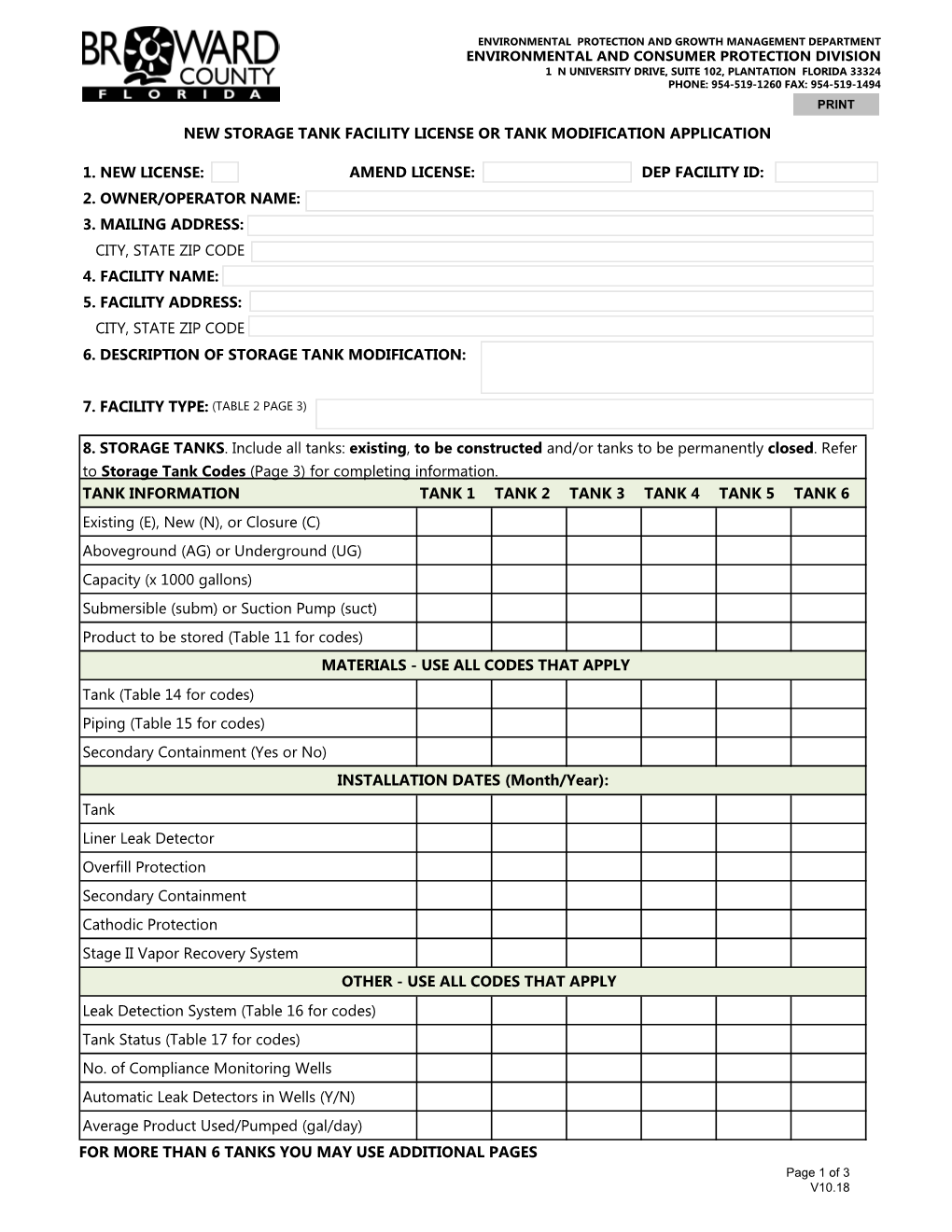 New Storage Tank License Or Modification