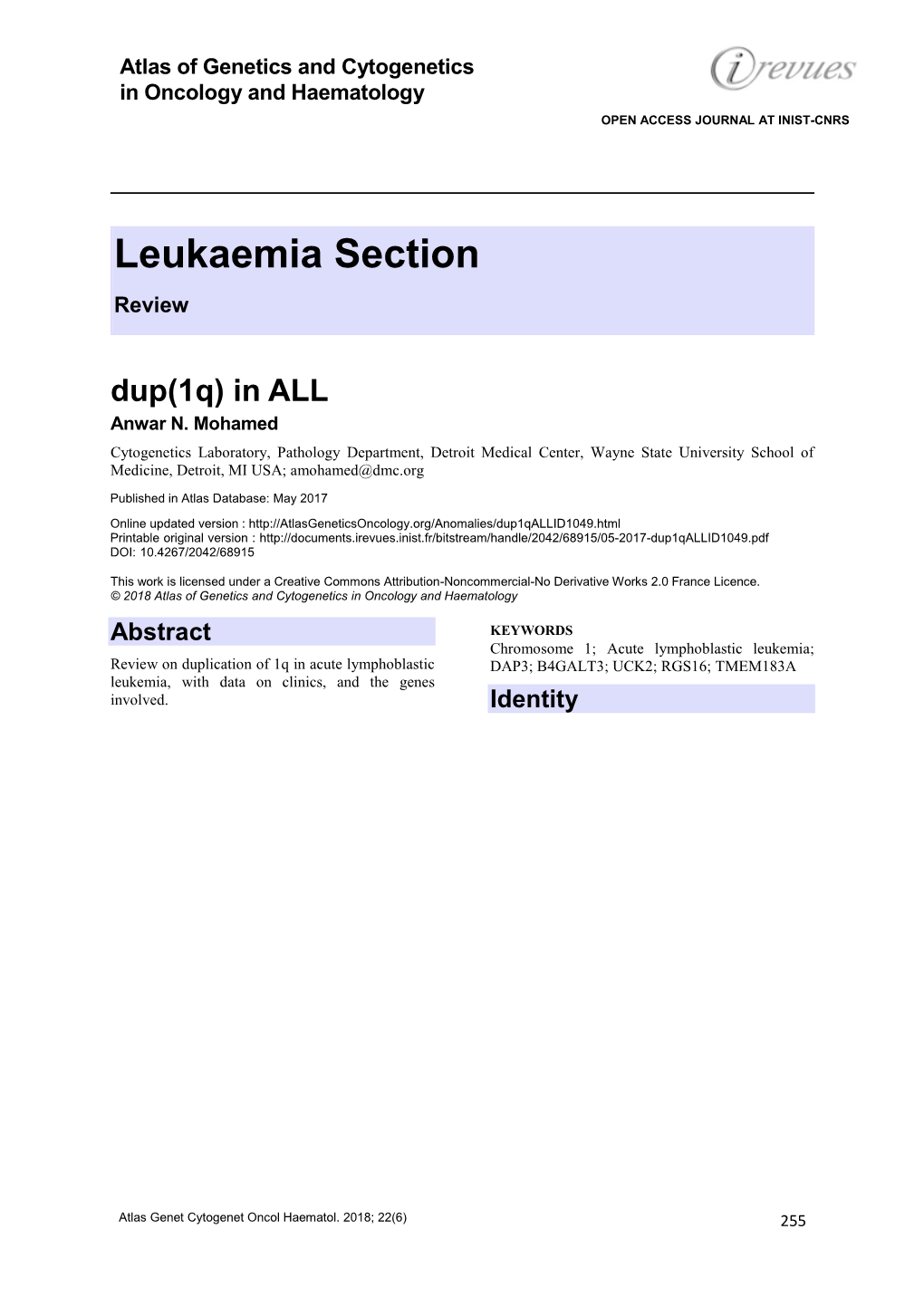 Leukaemia Section Review Dup(1Q) in ALL Anwar N