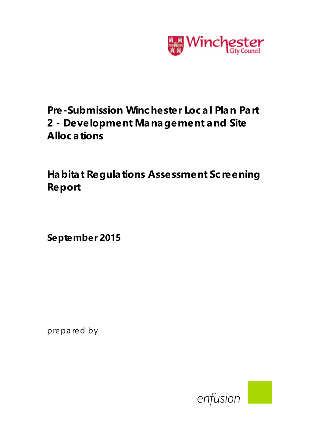 Pre-Submission Winchester Local Plan Part 2 - Development Management and Site Allocations