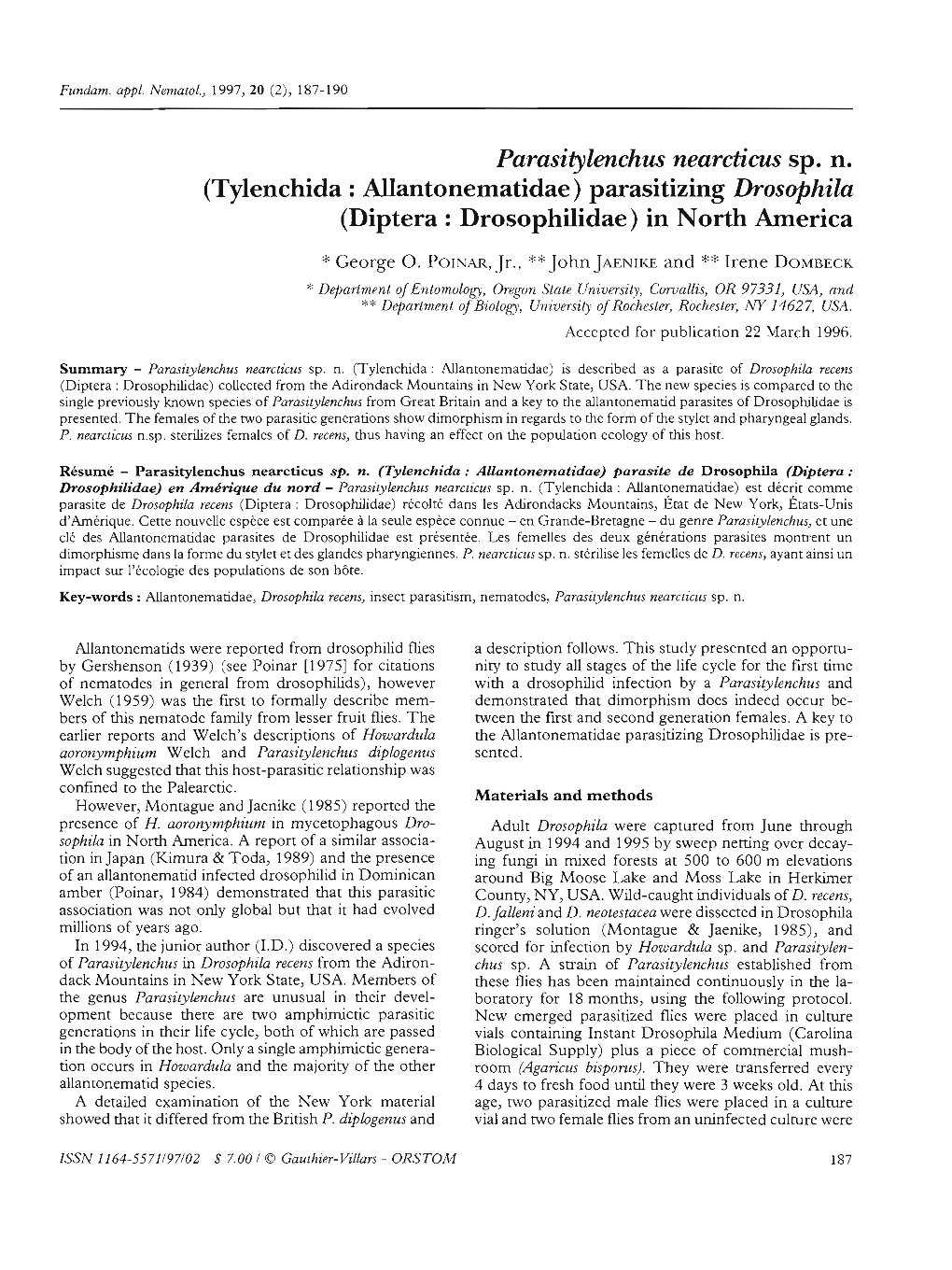 Parasitylenchus Nearcticus Sp.N. (Tylenchida : Allontonematidae