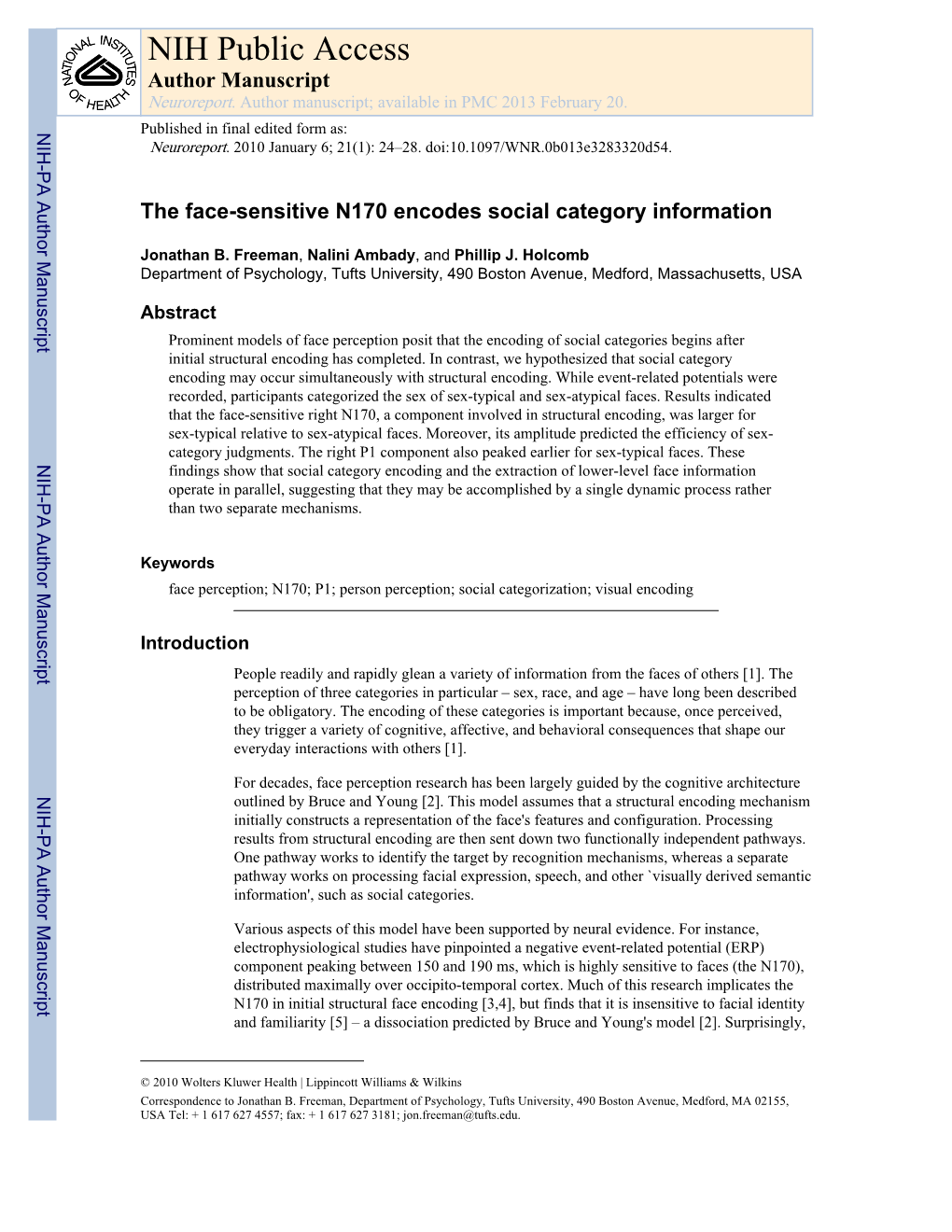 NIH Public Access Author Manuscript Neuroreport