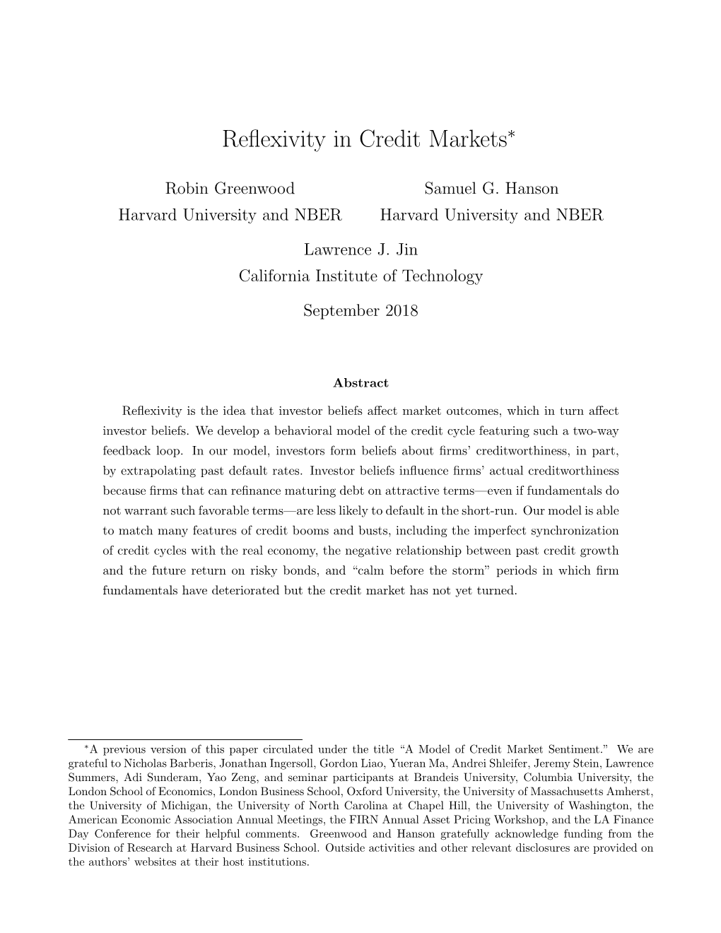 Reflexivity in Credit Markets
