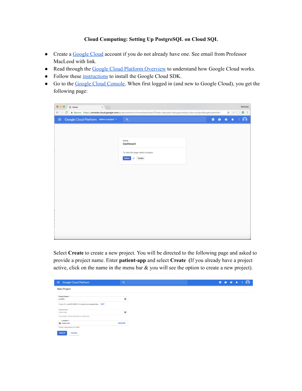 Cloud Computing: Setting up Postgresql on Cloud SQL Create a Google Cloud Account If You Do Not Already Ha