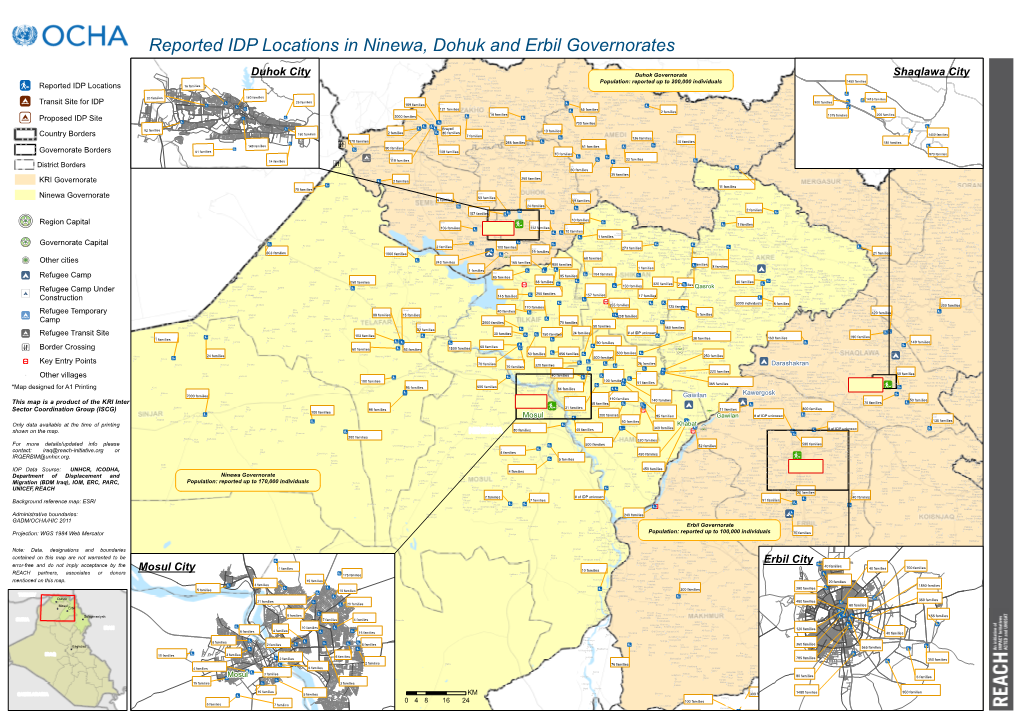 Reported IDP Locations in Ninewa, Dohuk and Erbil Governorates