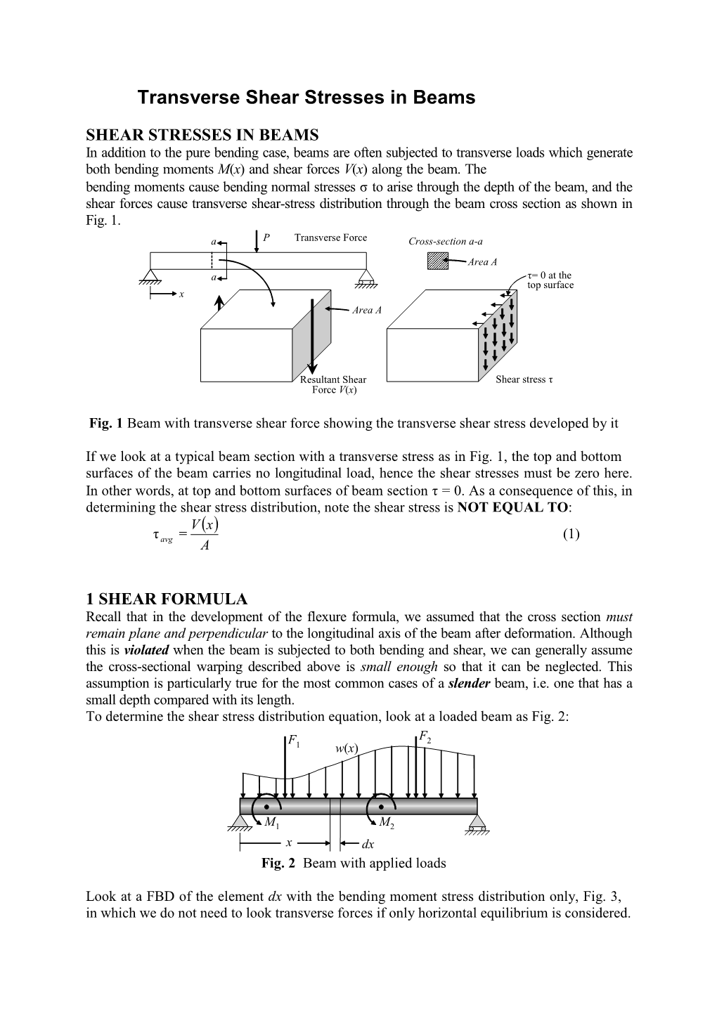 Transverse Shear Stresses in Beams