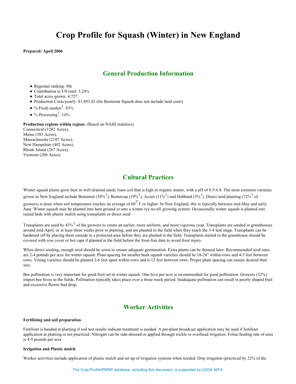 Crop Profile for Squash (Winter) in New England