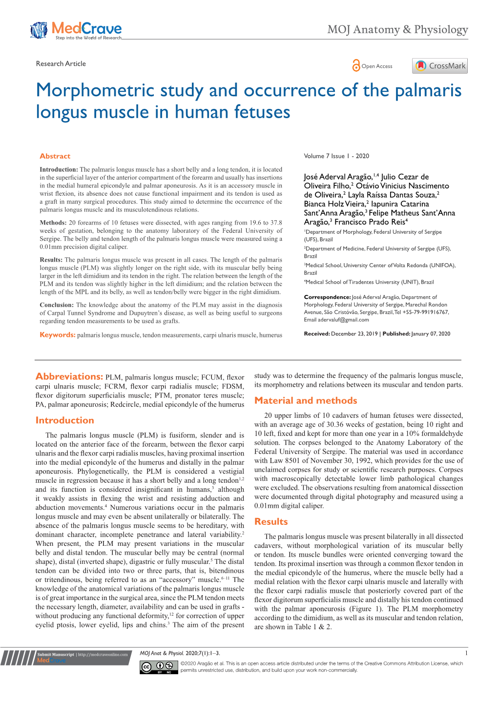 Morphometric Study and Occurrence of the Palmaris Longus Muscle in Human Fetuses