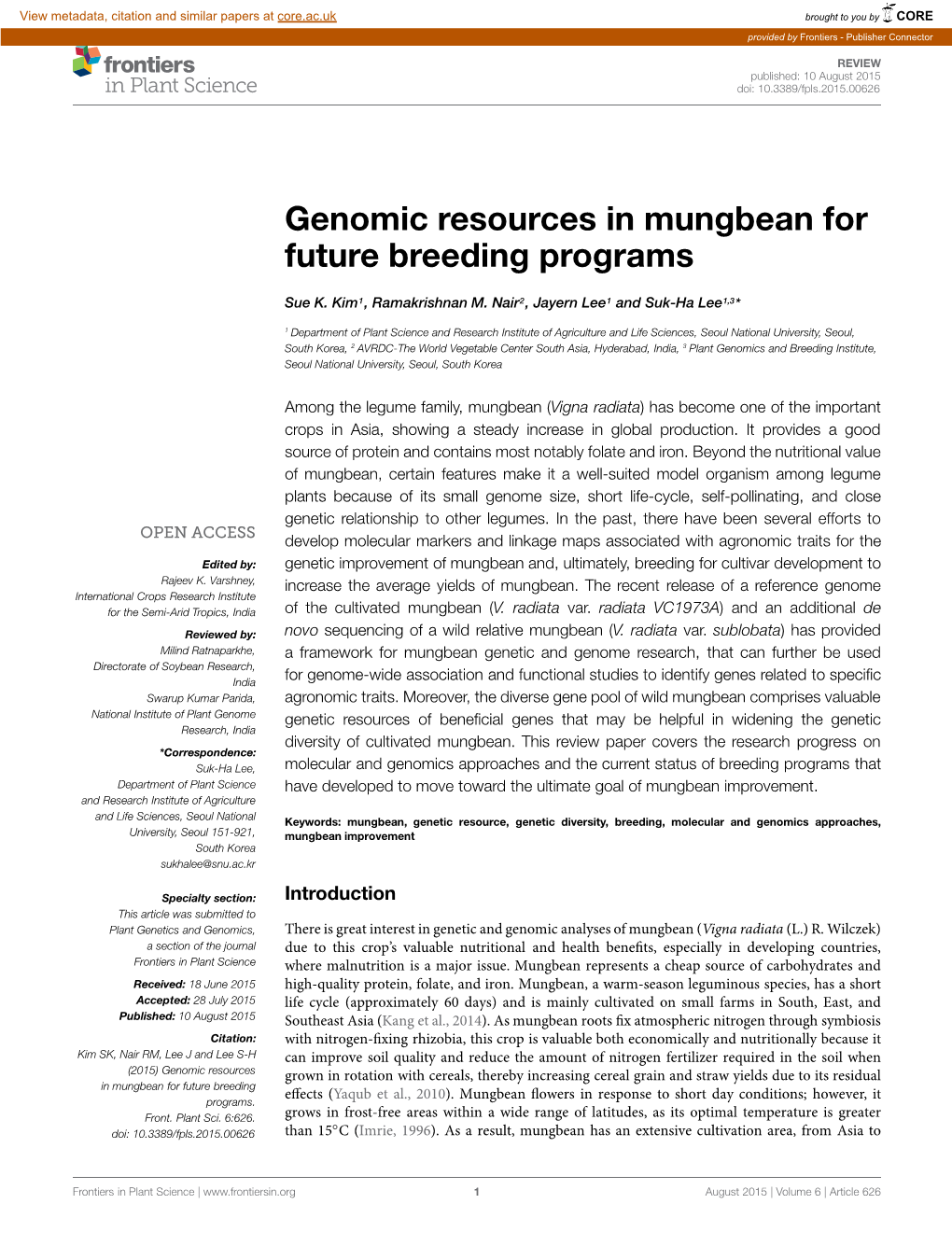 Genomic Resources in Mungbean for Future Breeding Programs