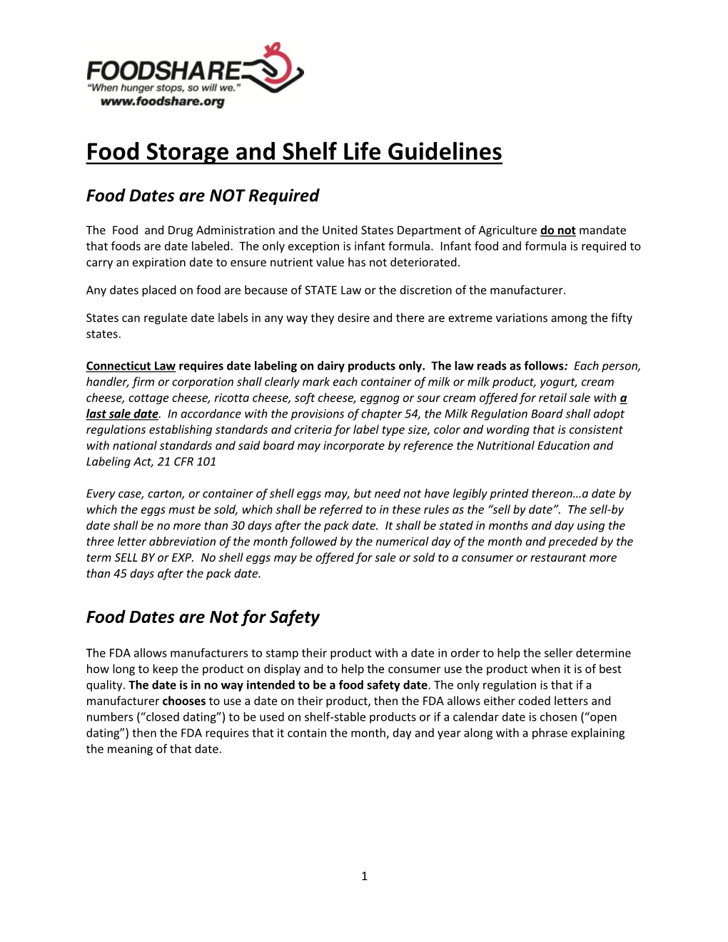 Food Storage and Shelf Life Guidelines