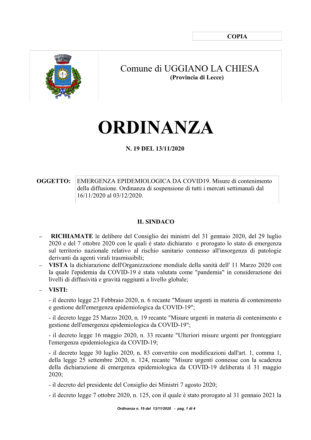 Ordinanza N. 19/2020