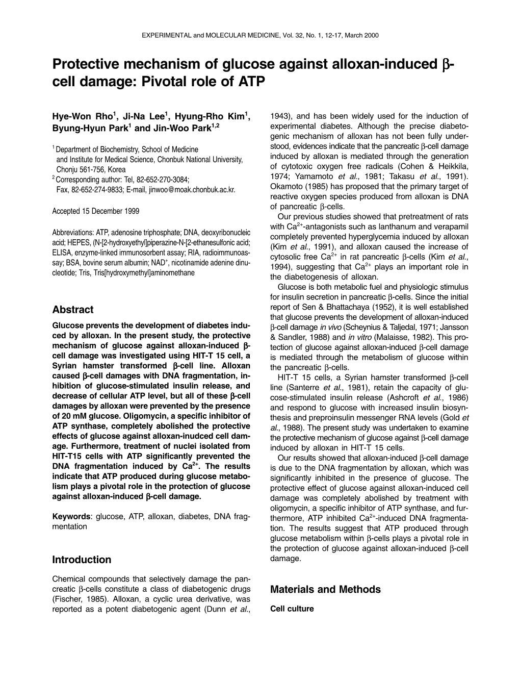 Protective Mechanism of Glucose Against Alloxan-Induced Β- Cell Damage: Pivotal Role of ATP