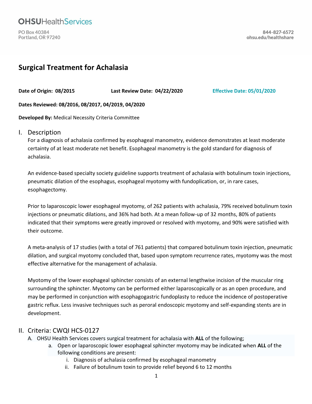 Surgical Treatment for Achalasia