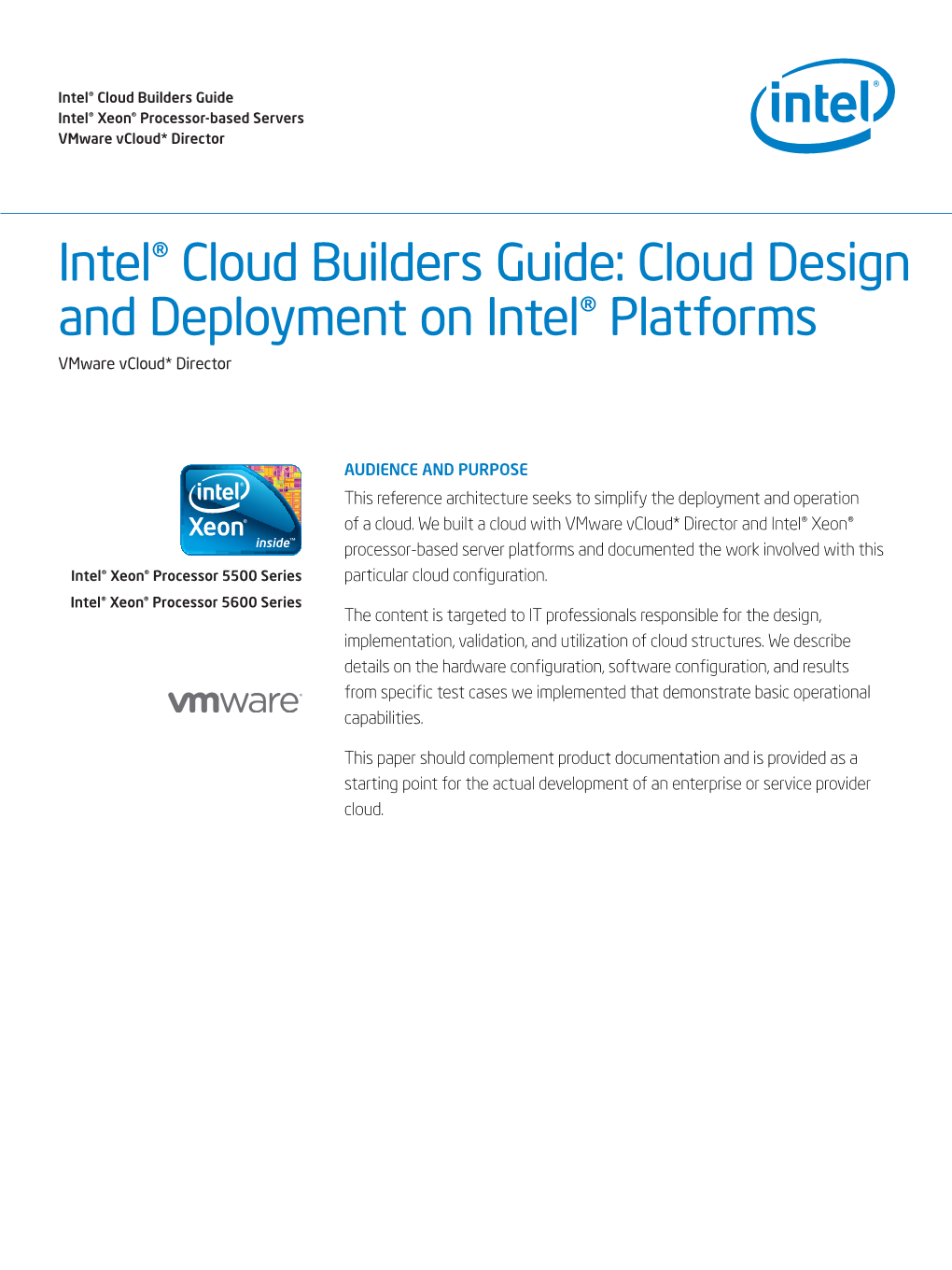 Intel® Cloud Builders Guide: Cloud Design and Deployment on Intel® Platforms Vmware Vcloud* Director