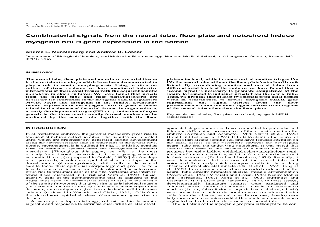 Combinatorial Signals from the Neural Tube, Floor Plate and Notochord