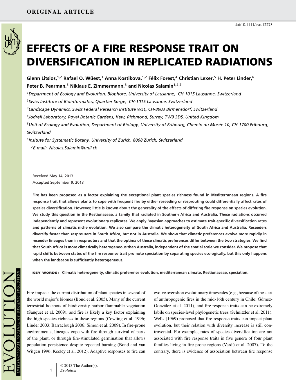 Effects of a Fire Response Trait on Diversification in Replicated Radiations