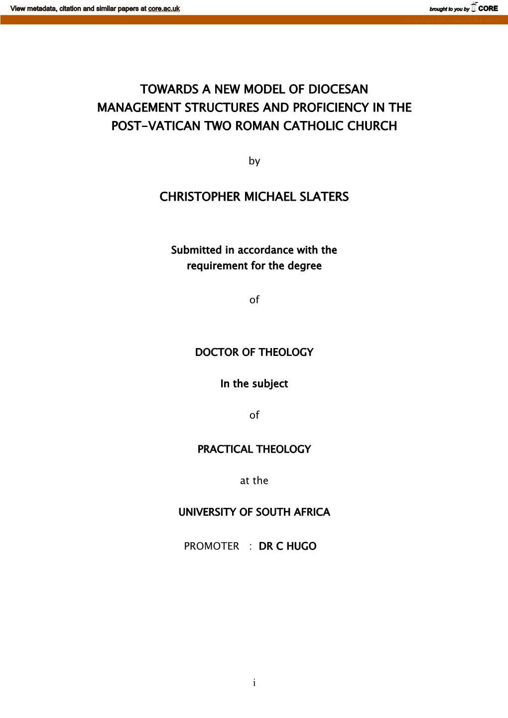 Towards a New Model of Diocesan Management Structures and Proficiency in the Post-Vatican Two Roman Catholic Church